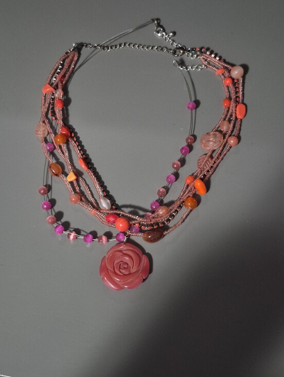 Jewelry - Multi-Strand Pink Rose Pendant Necklace - Women Jewelry